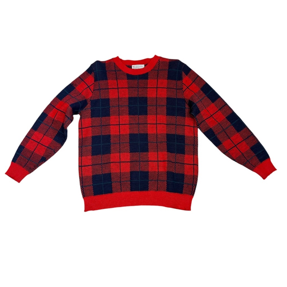 Vintage Pendleton Red and Navy Plaid Sweater